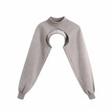 Irregular Short Pullovers Casual Lady Turtleneck Long Sleeve Loose Tops Autumn Sweatshirts