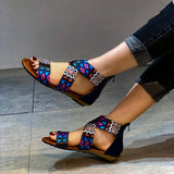 One Belt Sandals Women Summer 2022 Girl Sexy Cotton Fabric Zipper Gradiator Open-Toe Flat Rubber Outsole Shoes Size