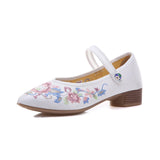Breakj Grain Sole, Pointed Shoes Single Square Heel Fashionable Low Heel Embroidered Cloth Shoes, Retro Plate Buckle Embroidered Cloth Shoes Women's