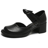 2022 Spring Women's Ankle Strap Pumps Fashion Thick Heels Mary Jane Shoes Woman Black Beige Pu Leather Shoes