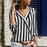 Women Striped Blouse Shirt Long Sleeve V-neck Shirts Casual Tops Blouse et Chemisier Femme Blusas Mujer de Moda