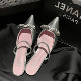 Powder ~ Huge Beauty! Laint Ered Pink Half Head Cool Slippers Women Wear Summer Silver Pointed
