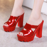 Super High Heel Waterproof Table Fishmouth Sandals Women Wear Large Size 40-43 Thick Heel Slippers In
