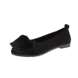 Flat Winter Autumn Shallow Shoes Big Size Loafers Candy Colors Black Gray Fur Sweet Slip On Faux Suede Ladies