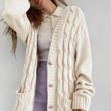 Women Striped Jacquard Cardigans Sweater Autumn 2021 Oversize Loose Streetwear Korean Fashion Button Pockets