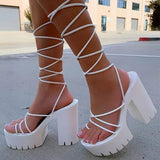 Gladiator Platform Sandals 2021 New Female Cross Tied High Heels Ladies Sexy Shoes Summer Women's Footwear Plus Size