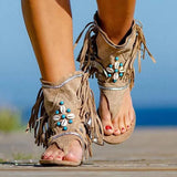 Retro Clip Toe Sandals Gladiator Sexy Ladies Vintage Boots Casual Tassel Rome Summer Beach Woman Shoes Female 2020