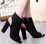 Woman Sandals Ladies Shoes Gladiator Casual Peep Toe Antiskid Bottom Zipper Med Thick Heels Wedding Sandalias Mujer