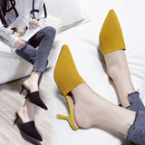 Breakj Half-Slippers High Heel Head Women's Summer New Fashion Half-Shoe Single Shoes Fashion Fine Heel Cool