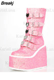 Design Gothic Boots INS Hot Great Quality Fashion Cool Motorcycle Boots Big Size 43 Wedges Heart Platform Mid-Calf