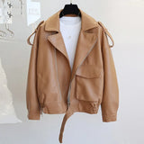 Autumn Winter New Soft Faux Leather Jacket Women Loose Moto Bike Coat Streetwear Female Brown PU Leather Jackets with