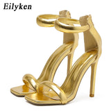 Summer Silver Gold Peep Toe High Heel Women Sandals Sexy Buckle Strap Ankle-wrap Ladies Sandals Club Stripper