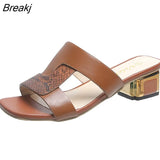 Colors Leather Women Slippers Elegant Open Toe Shallow Striped Non-Slip High-Heeled Slides Designer Fish Mouth