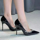 Breakj New Pointed Light Mouth Water Drill Patent Leather Fine Heel Single Shoes Autumn Sexy Temperament Fairy Nude High-Heeled