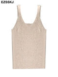 high quality chic basic V-NECK Camisole female Summer white knit tank top Women sexy sleeveless tank