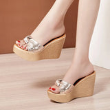 Fish Mouth Slope Heel Slippers Women Wear 2023 Summer New Summer Muffin Thick Soles Large Size 4143 Sandals And Slippers