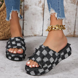 Women's Shoes Summer New Slope Heels Thick-Soled Beggars Large Size Women In Denim Slippers Outside The