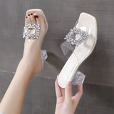 High Heels 2022 Summer New Sandals Fashion Rhinestone Open Toe Transparent High Heels Women's Shoes Plus Size 35-