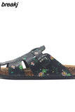 2023 New Summer Buckle Cork Slipper Casual Women Mixed Color Beach Outside Non-slip Closed Toe Cut-outs Slides