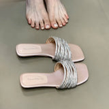 Breakj One-Word Slippers Women Summer Outside Wearing Lazy Water Drill With Low-Heeled Toe Cool Drag High