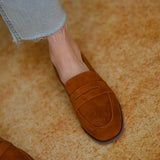Women Simple Shoes Round Toe Women‘s Spring FlatsSlip On Korea Style Kid Suede Daily Loafers Retro Casual Loafers For