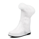 Animal Fur Women Snow Boots Flat Heels 2022 New Winter Cotton Shoes Woman With Zipper Black White Thick Plush Round