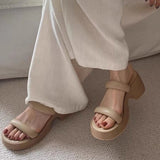 Breakj Real Soft Leather Elegant 2023 Retro Thick Foot Increased A Word Drag Female Summer Fairy High Heel Outside Wearing Beach