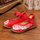 Breakj Shoe Box Girls Embroidered Cloth Shoes, Flat Single Shoes, Children's