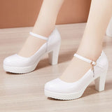 Catwalk High Heels Women's Cheongsam T Show White Size Waterproof Table Thick Heel Leather Round Head Single