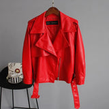 New Autumn Pu Motorcycle Faux Soft Leather Women Jacket Coat Turn-down Collar Long Sleeve Epaule Female Loose Short