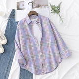 New Long Sleeve Loose Casual Womens Plaid Shirt Fine Fresh College Style Design Blouses And Tops Female Checked