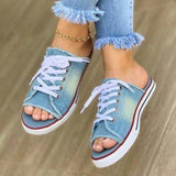 Breakj Big Goods Have Come Out Of The New 2023 Summer Canvas Korean Version Of Women's Cool Drag One-Word Drag Heel Sandals Denim
