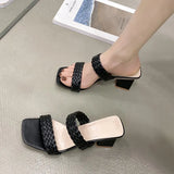 Breakj New Fashion Summer Women Sandals Ladies Shallow Mouth Colorblock High Thick Shoes Middle Heel Ladies Slippers Plus