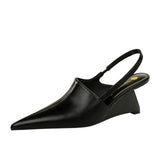 Breakj Retro Fashion High Heel Wedge Deep Head Shoes Hollow Out Back Trip Belt Sandals High Heels Women's