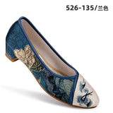 Breakj Women's Shoes Printed Embroidered Cloth Shoes Women's Single Shoes Hanfu Shoes National Style Satin New Collocation Cheongsam National Style Retro Embroidered