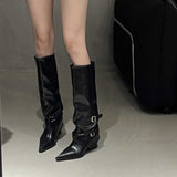 Breakj Buckle ~ Trouser Boots Coarse And Boots Boots Girl Hottie High Boots Pointed Black Pants Tube