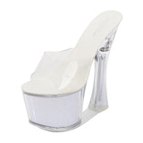 Breakj New Korean Version Of The Nightclub Car Model Shoes Super High Heels Thick Heel Waterproof Platform Sandals Transparent Crystal
