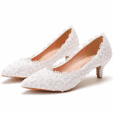 Breakj 5 Cm Lace Heel High Heel Heel Heel Mid-Heeled Wedding Shoes Pointed Bridesmaid Shoes Annual Photo
