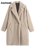 Winter 2021 Women Solid Lamb Fur Coat Long Sleeve Casual Fleece Jacket Turn Down Collar Long Teddy Coat