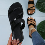 2023 New Women Gold Silver Flats Slip-On Sandals Bling Rhinestone Narrow Band Slippers Outdoor Beach Shoes Casual