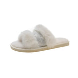 Style Woolly Lace Flat-Soled Slippers Women's Fashionable Home Indoor Hairy Cotton