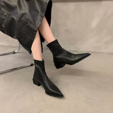 Breakj Minimalist Tips With Short Boots With Short Boots Lychee Lines Flat-Bottom Thin Boots Casual Martin Boots French Elegant Short