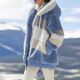 Coat New Plush Warm Fashion Patchwork Zipper Pocket Hooded Jacket Female Long Sleeve Plus Size Parka Outerwear