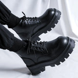 Breakj Boots Men In Autumn And Winter Increased Tooling Locomotive Wind Super Fire Leather Boots Big Head Advanced Sense Ankle Boots