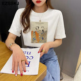 cotton t-shirt women's summer ins short-sleeved 2021 new sanding bottoming shirt loose printed t-shirt
