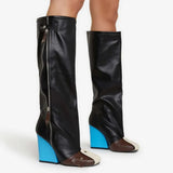 Breakj 2024 New Wedge Super High Heel Square Pedal Fashion Runway Plus Size And Knee Boots Women's