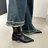 Breakj Minimalist Tips With Short Boots With Short Boots Lychee Lines Flat-Bottom Thin Boots Casual Martin Boots French Elegant Short