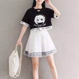 harajuku two piece set girls tshirt and skirt 2 piece set women anime figure preppy Korean loose 2020