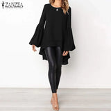 Fashion Women's Asymmetrical Blouse 2022 ZANZEA Elegant Puff Sleeve Tops Layered Blusas Female Solid Blusas Tunic