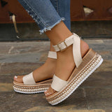 Breakj Spring And Summer Women's Large Size Hemp Rope Bottoms Thick-Soled Women Sandals Lady Buckle Slope And Fish Mouth Women